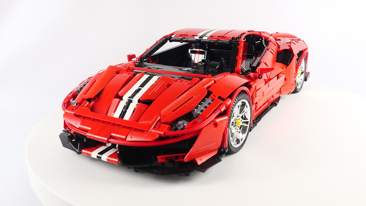 霸气的积木超跑双鹰咔嗒积木法拉利488pista真香