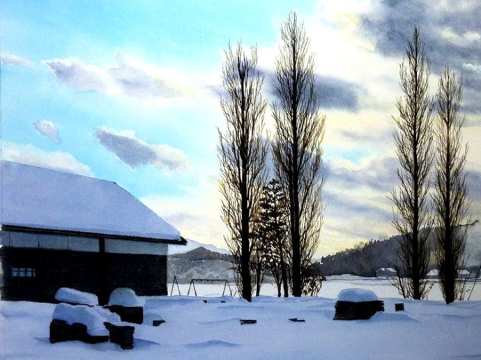 日本安倍晋三俊的写实水彩画作品欣赏