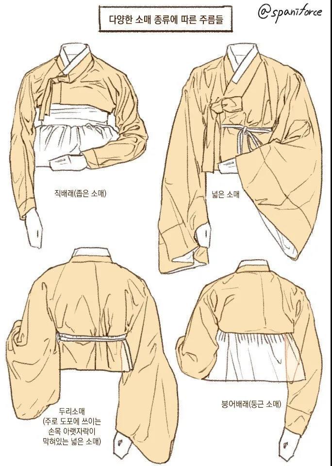 绘画素材不同服饰褶皱线条素材参考