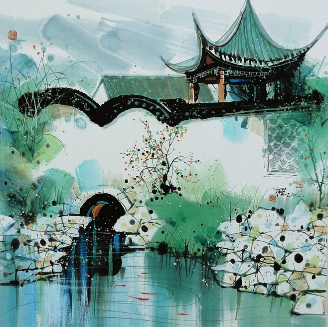 汪钰元的彩墨画唯美诗意