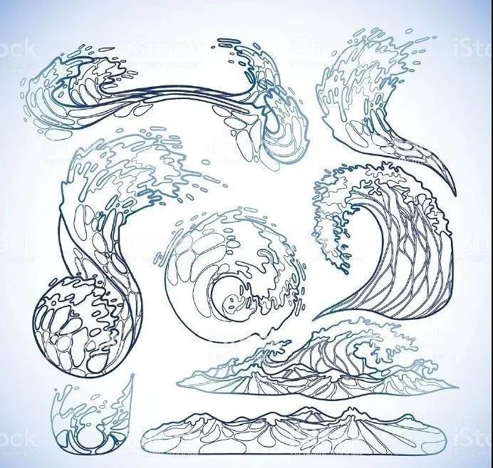 绘画素材一套海浪浪浪的画法