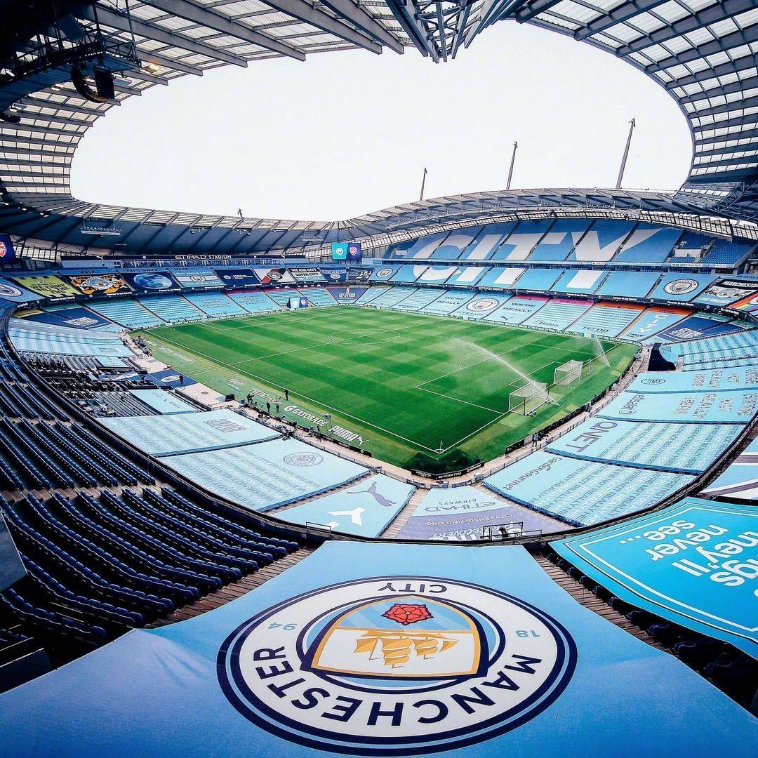 曼城足球俱乐部近日官方晒出球队主场阿提哈德球场的照片