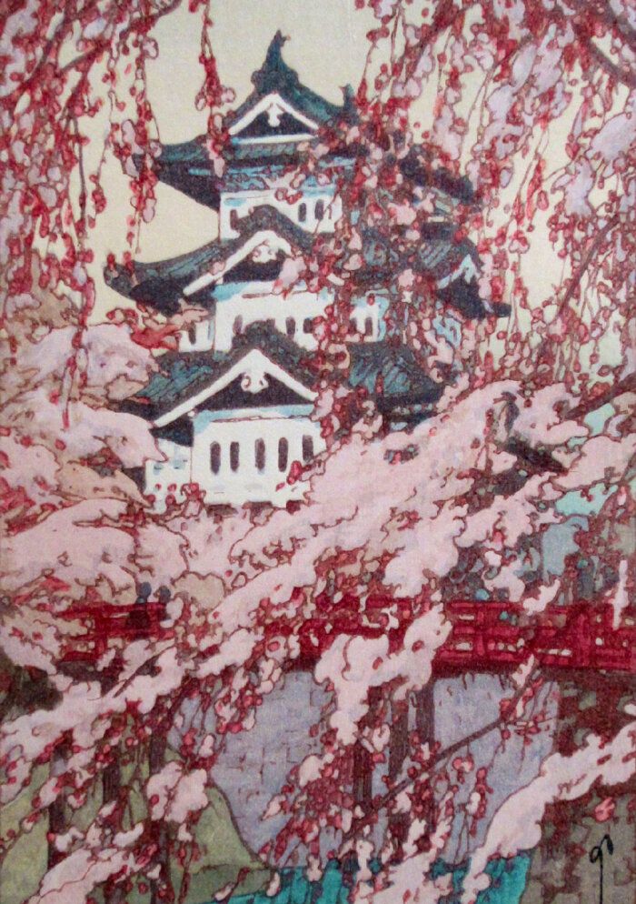 吉田博 櫻八題 鐘樓 オリジナル木版画 子を背に抱く母達 雨上がり 台紙付 今週の1点】吉田博《櫻八題 鐘楼》 | 小樽芸術村