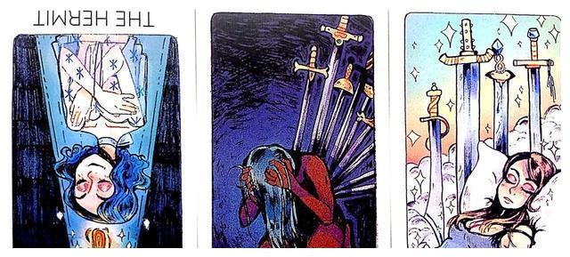 第二组:隐士逆位,宝剑九逆位,宝剑三逆位这一组的白羊朋友,财运集中在