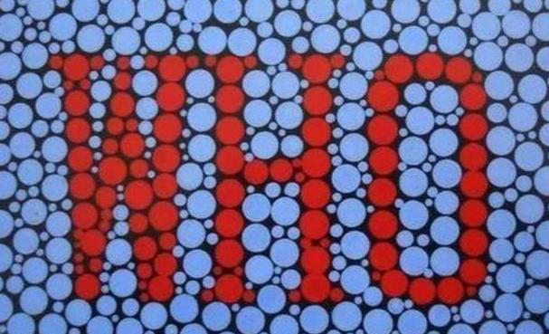 第一张图是用于测试红色盲者,从图中的内容可以看出,这张图是英文字母