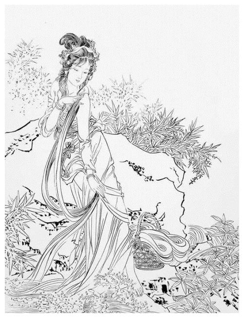 工笔白描图稿八仙与四美