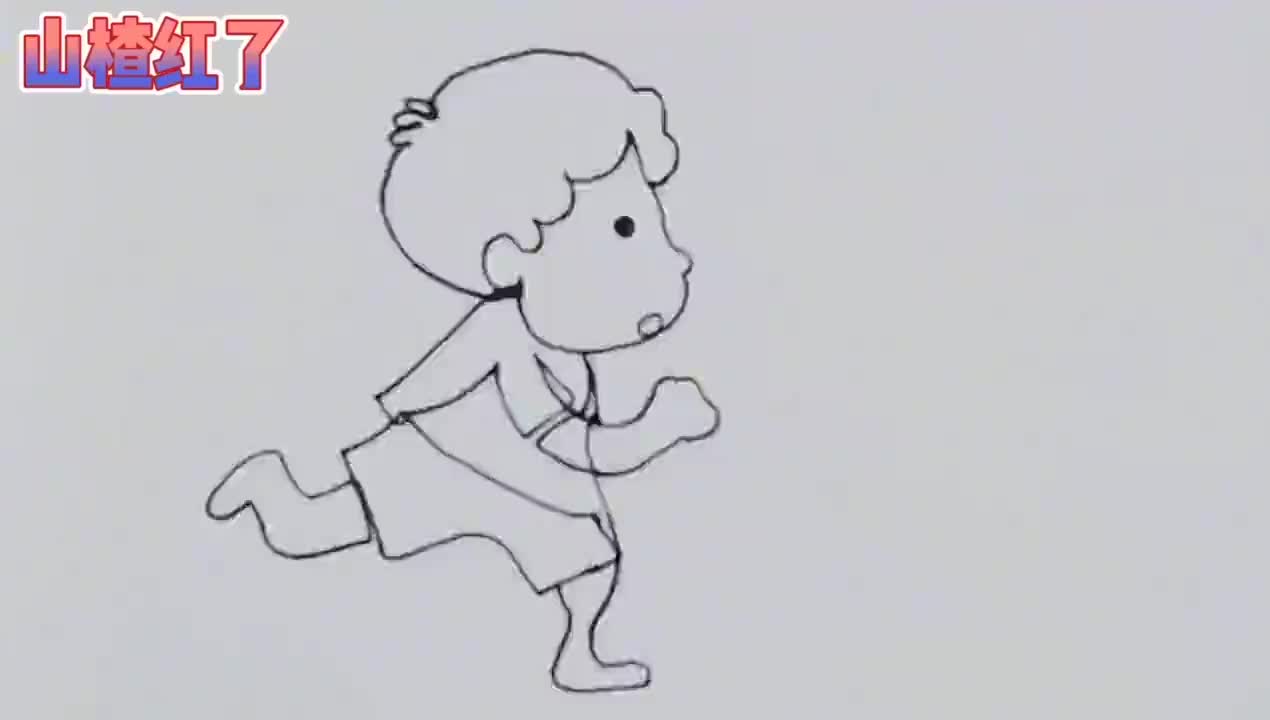 两笔画出跑步的男孩简笔画