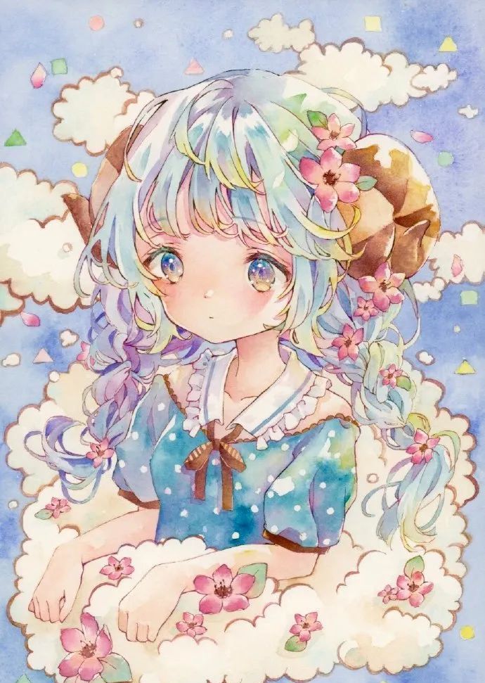 手机壁纸,可爱少女马克笔手绘