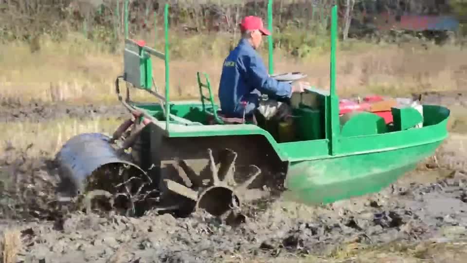 國內研發的機耕船,耕田的速度像開船一樣快