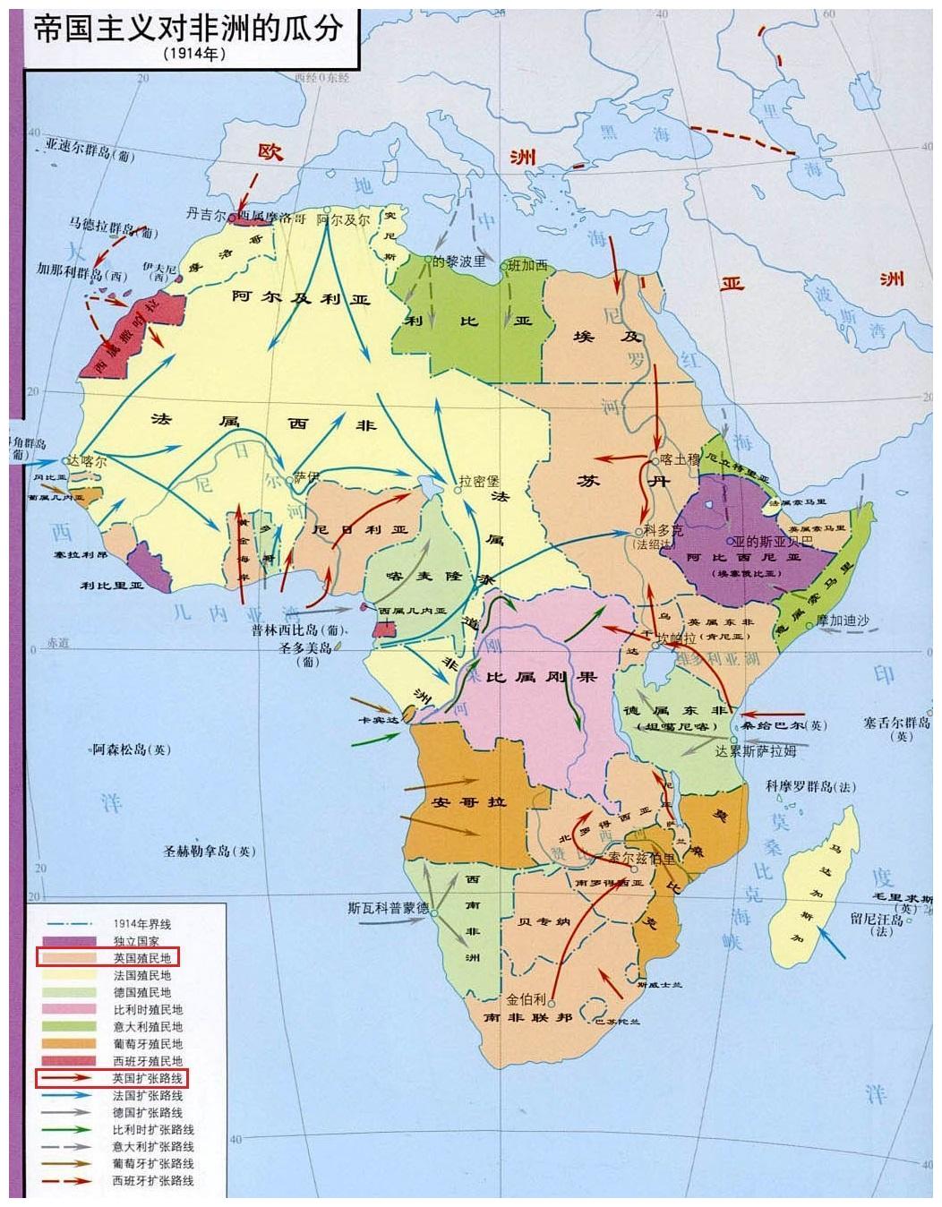 帝国主义瓜分非洲示意图