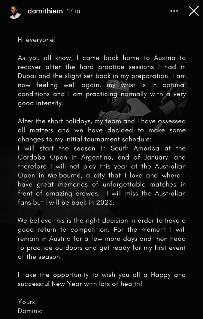 蒂姆退赛,法网四强步其后尘,名将陆续抵达澳洲,德约等待豁免