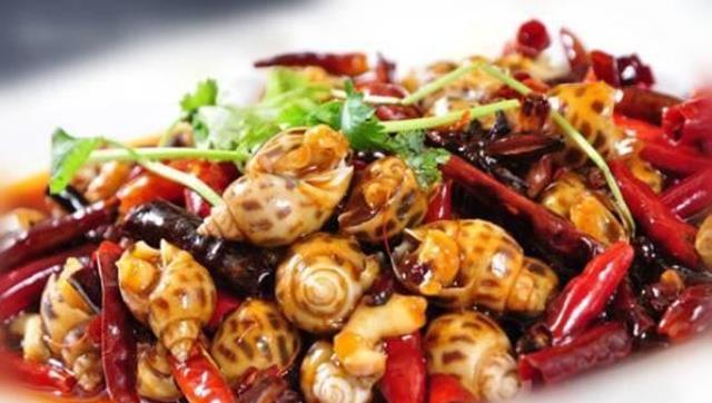 今日美食分享辣炒花螺香辣可口太美味了