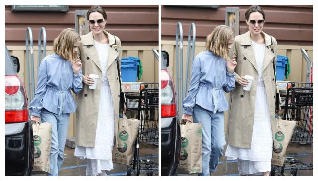 安吉丽娜·朱莉与小女儿外出购物，灿烂的笑容难掩操劳的疲惫