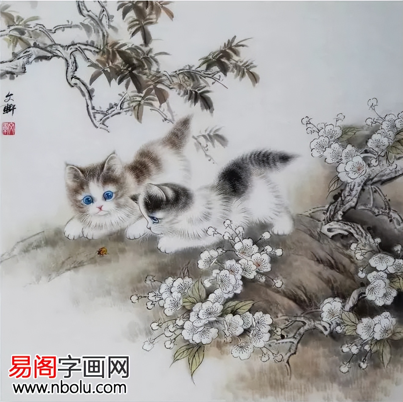 秦文轩更痴情于画猫,他仔细研磨近代画猫名家的作品,研究其画法意韵