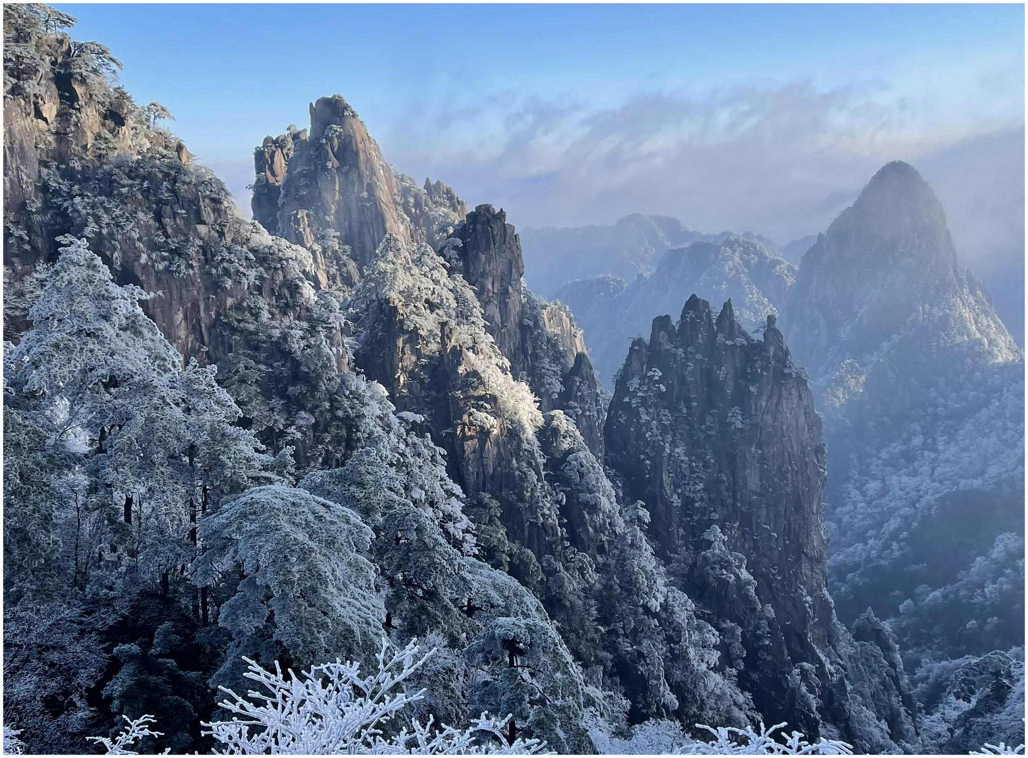 黄山风景区出现大面积雾凇景观|雾凇|黄山风景区|景观_新浪新闻