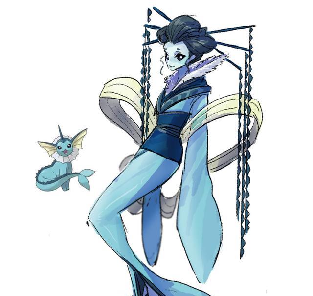 伊布的进化型拟人化后太阳伊布高贵优雅月亮伊布活泼可爱