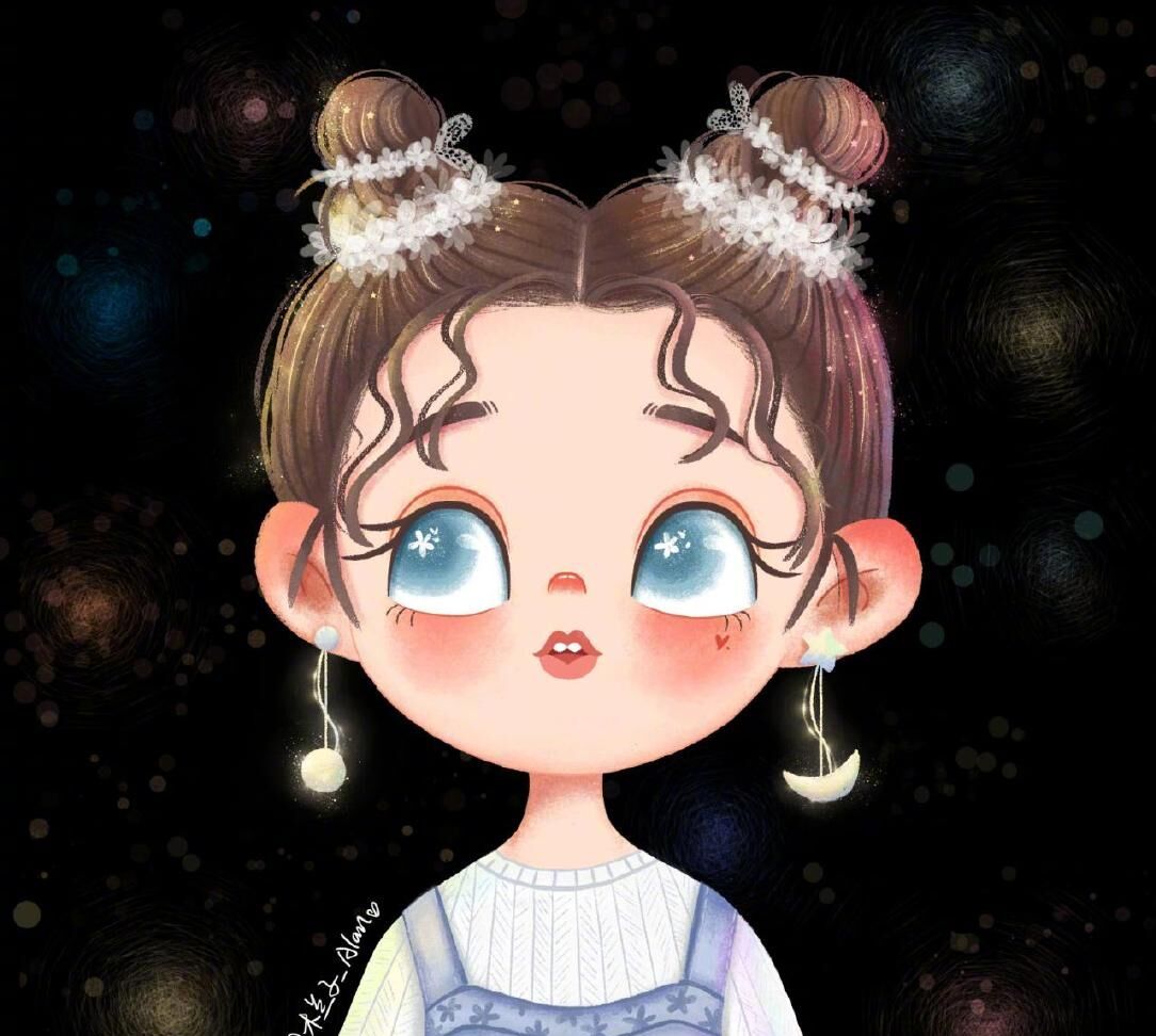 卡哇伊小可爱插画,眼睛真好看,里面有星辰明亮又璀璨