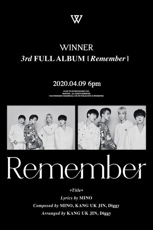 WINNER公开3rd完整专辑《Remember》预告海报，关注4个关键词
