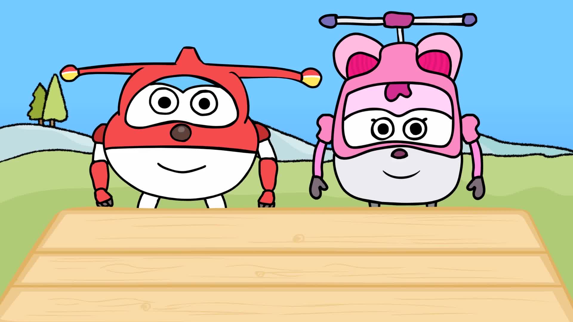 手绘定格动画超级飞侠乐迪和小爱比赛吃草莓点心看谁先吃完