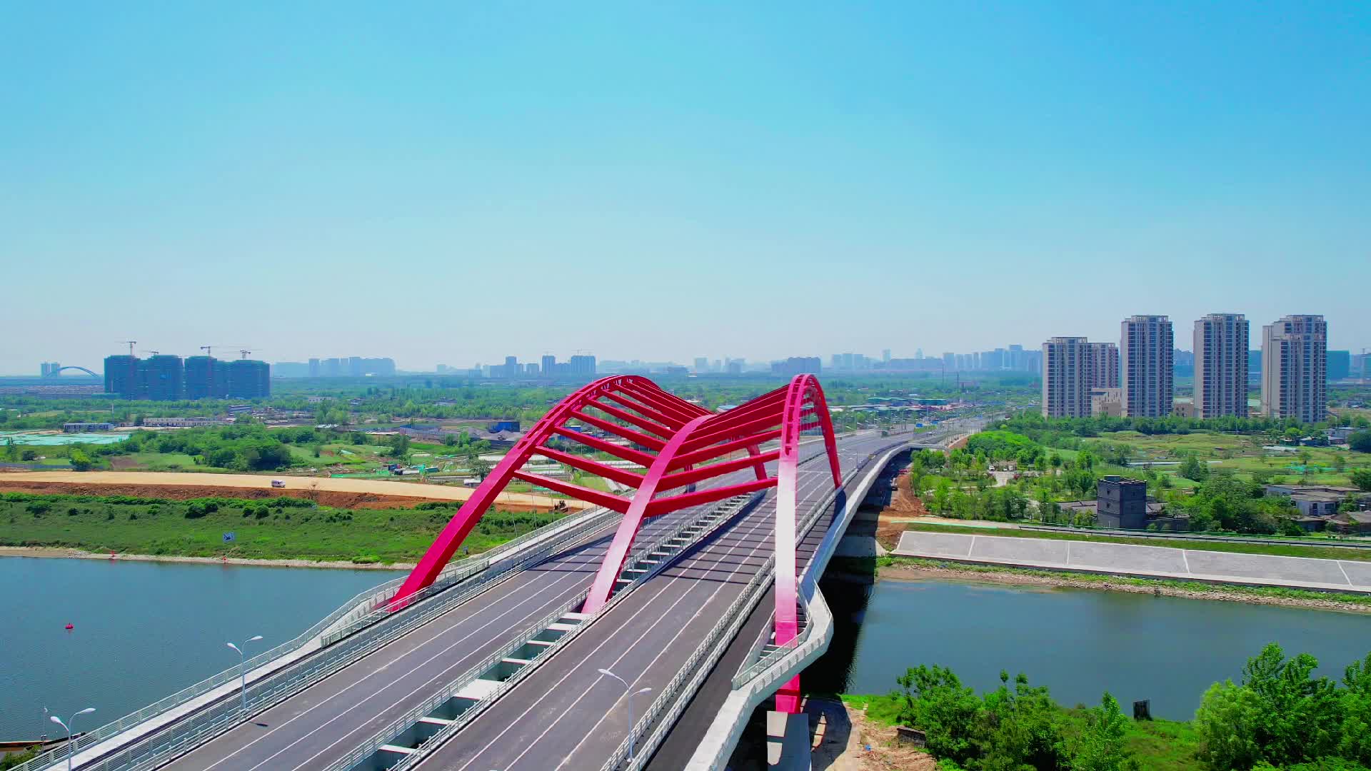 合肥无人机航拍广德路跨南淝河彩虹大桥