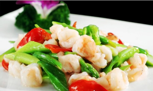 芦笋虾球,芦笋爆银鳕鱼,响油鳗鱼芦笋