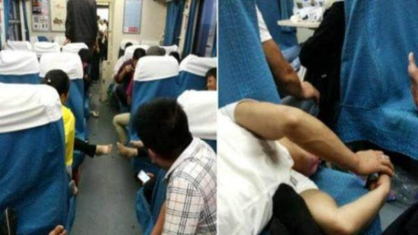 高铁上女子把脚放桌上，男子忍不住想骂人，走近看清后傻了！休闲区蓝鸢梦想 - Www.slyday.coM