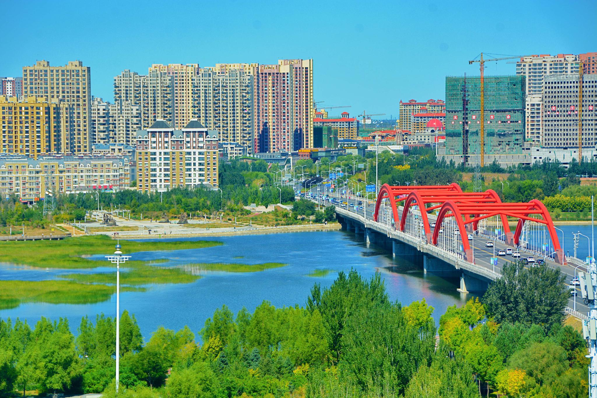 俯瞰通辽市辽河公园彩虹桥北段,原创拍摄_高清图集_新浪网