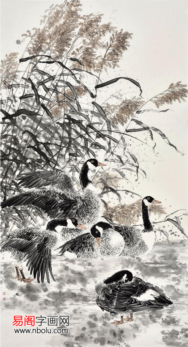 鸿雁归何处空翠渺烟霏画家董玉新鸿雁国画作品欣赏