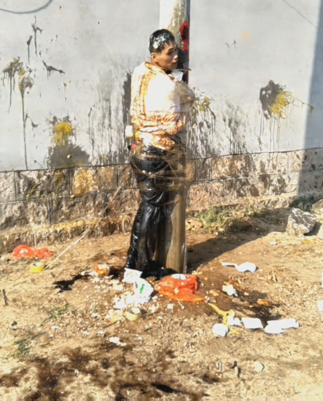 新郎被人用胶带绑在电线杆上,随后发生的一幕让人傻眼