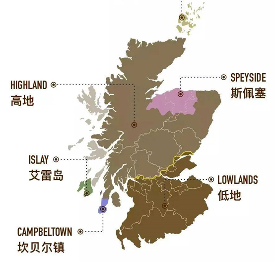 因此苏格兰的威士忌才会分为五大官方产区