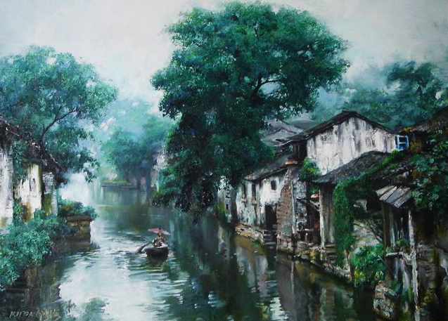 潘鸿海油画中的江南水乡太有诗意了