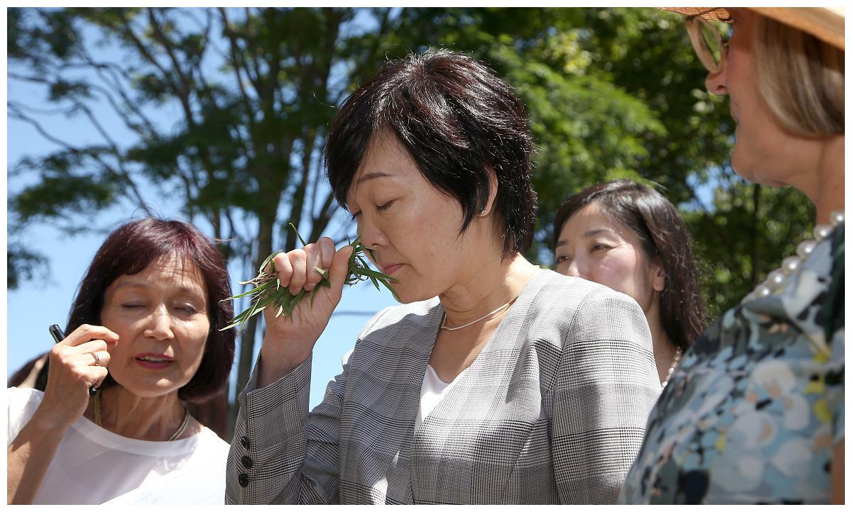 安倍昭惠一点没有家庭主妇样,穿件改良西装,豪门气质显露明显.