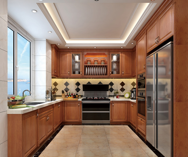 在厨房里安装中式橱柜的效果也相当高档和庄重.