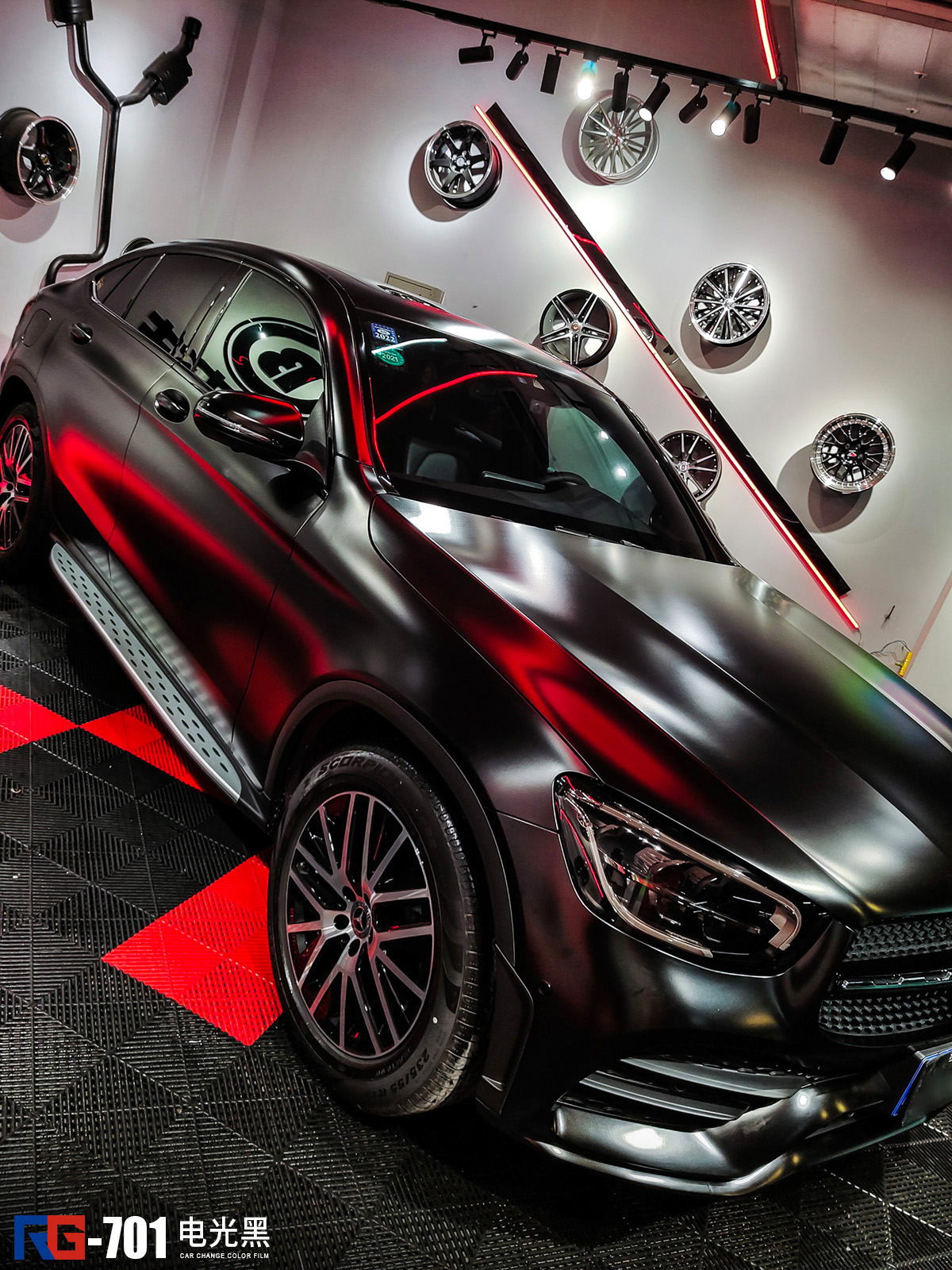 奔驰glc车身改色电光黑rg瑞集改色膜陕西西安