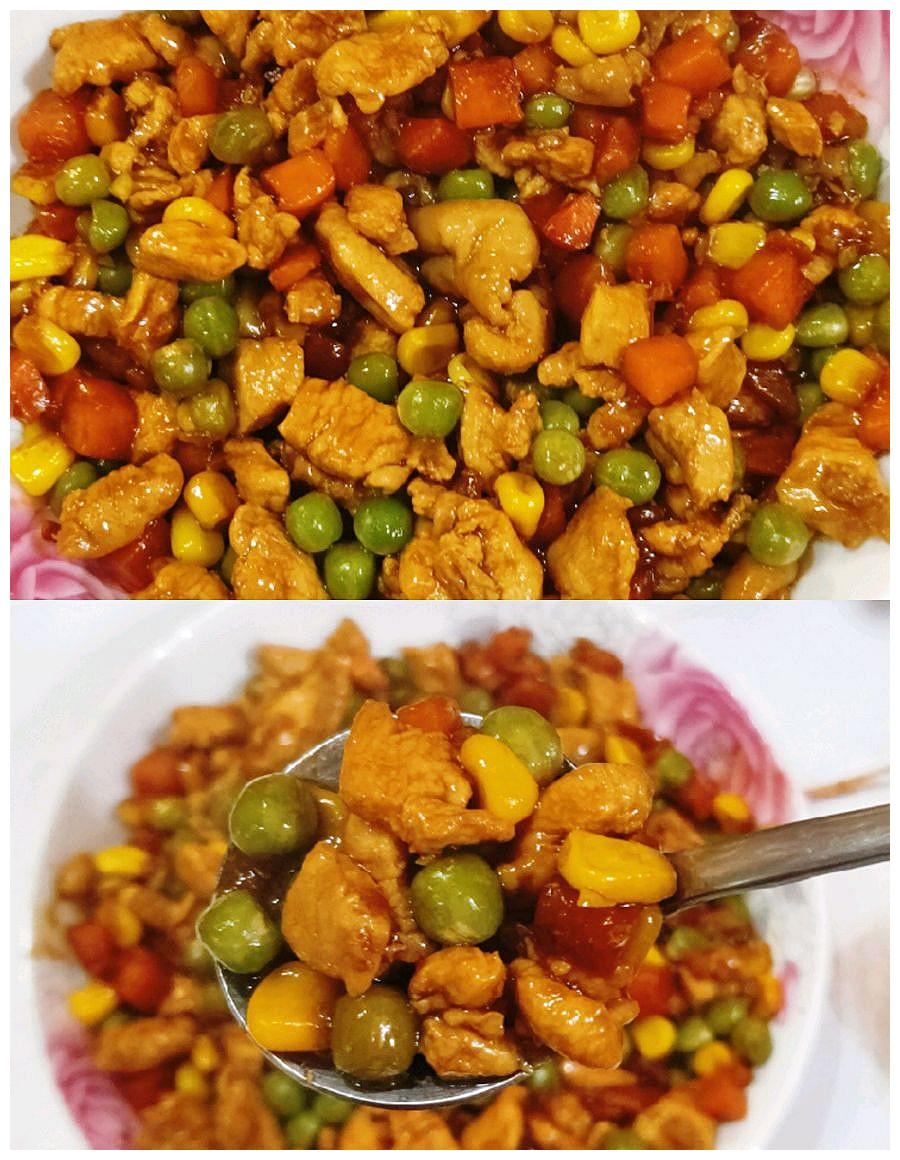 低脂饱腹,三色蔬菜丁炒鸡胸肉