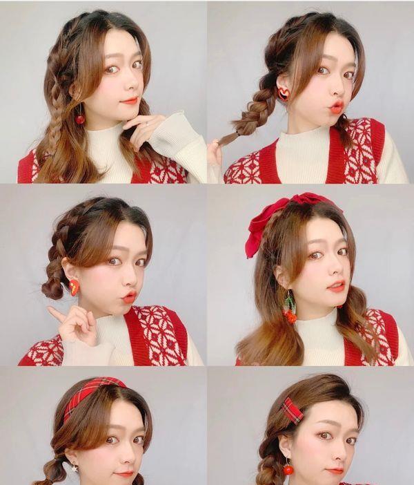 春节发型搭配编发才能更出彩双麻花可爱侧边马尾更显温柔