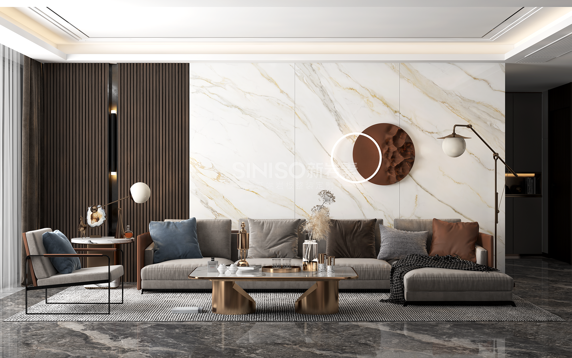 简约轻雅治愈系岩板背景墙的空间魅力