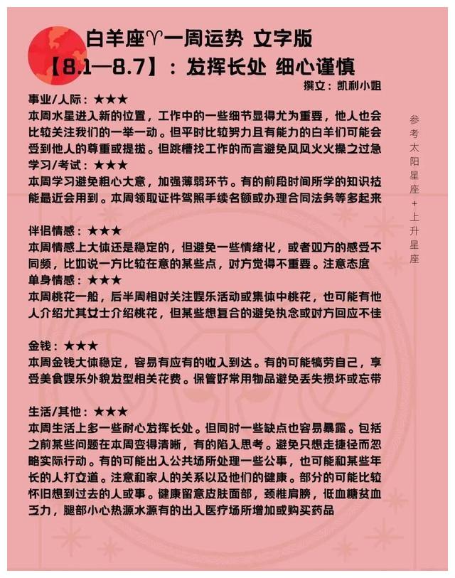12星座一周运势8月1日 8月7日 新浪新闻