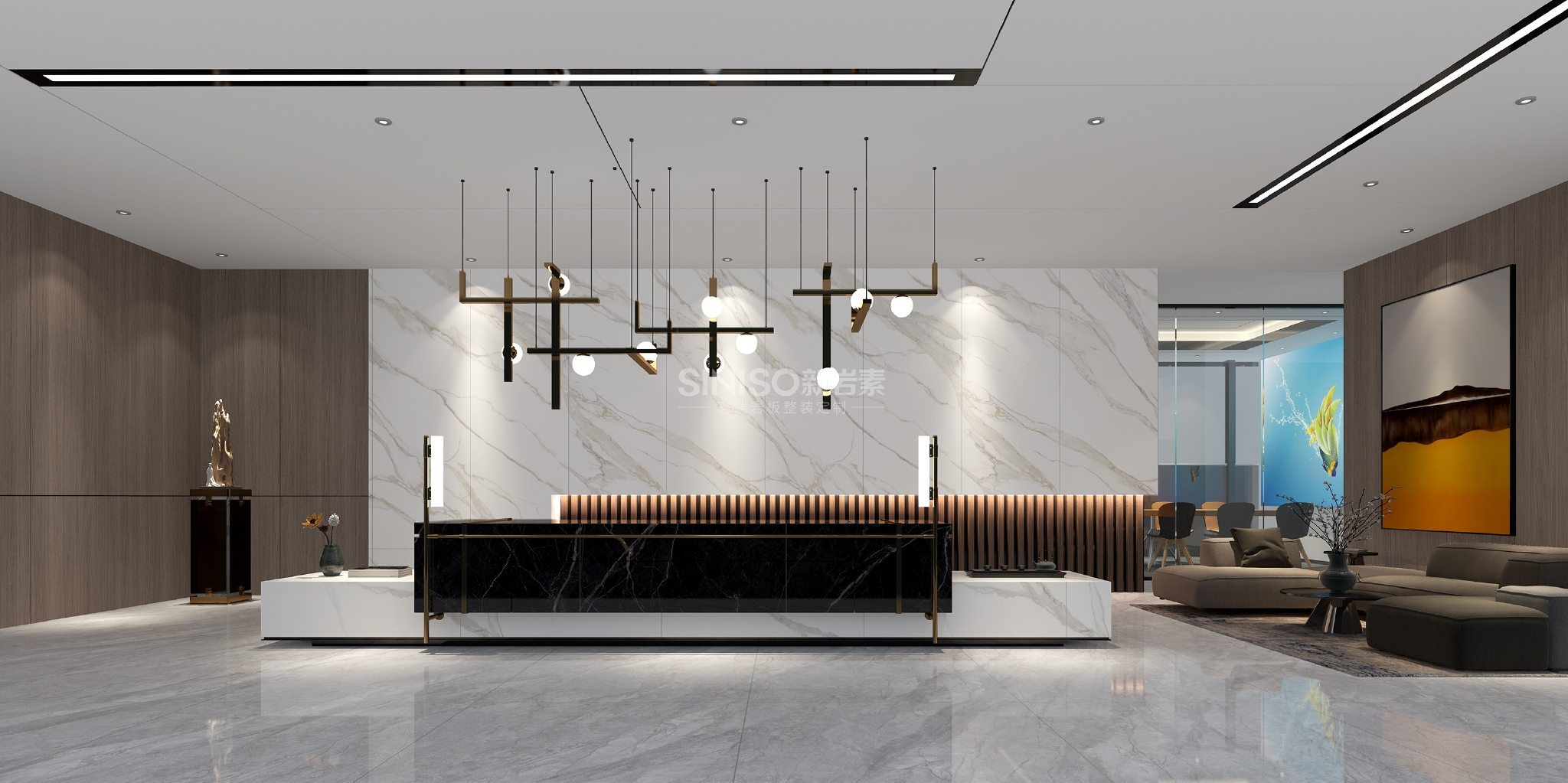 简约轻雅治愈系岩板背景墙的空间魅力