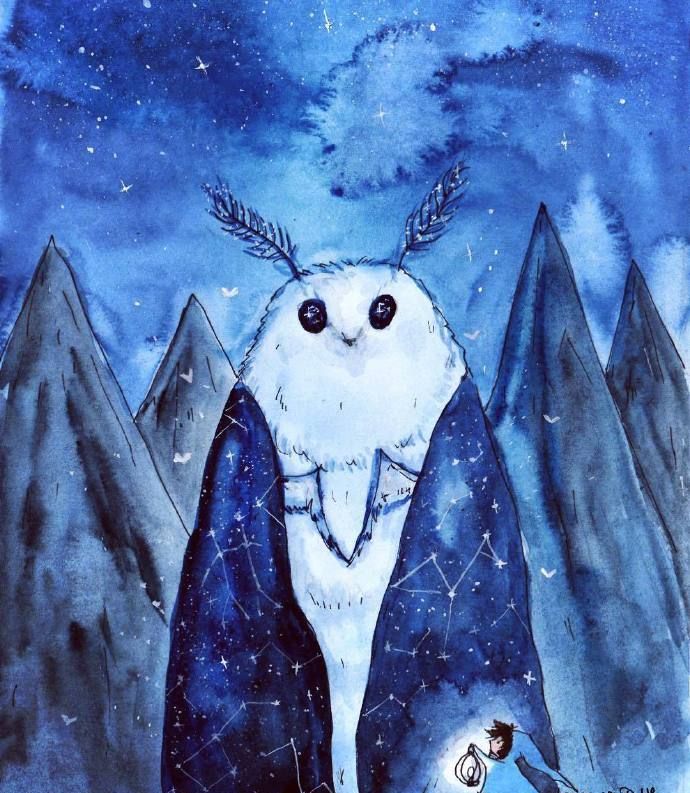 梦幻的蓝色水彩插画如果累了就给心放个假吧