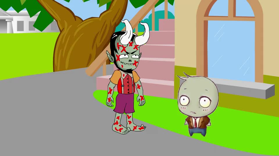 动画剧场巨人僵尸为了保护小鬼结果自己被两个怪兽给击倒了