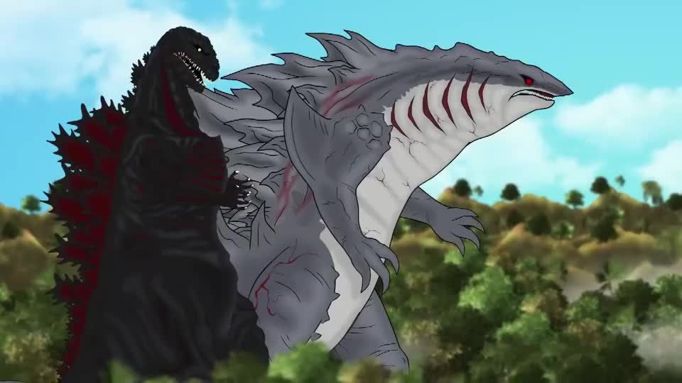 鲨斯拉机械哥斯拉对战动漫特效