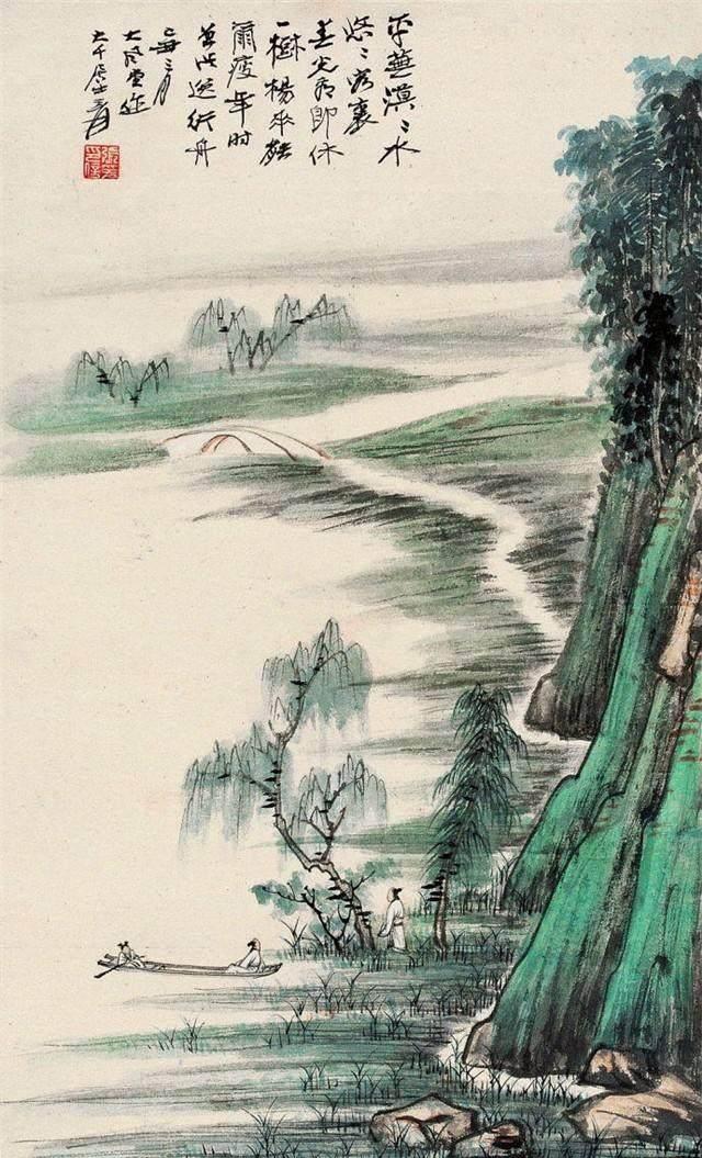 这首诗给读者展现了一幅色彩素雅,格调清新,意境优美的水墨山水画.