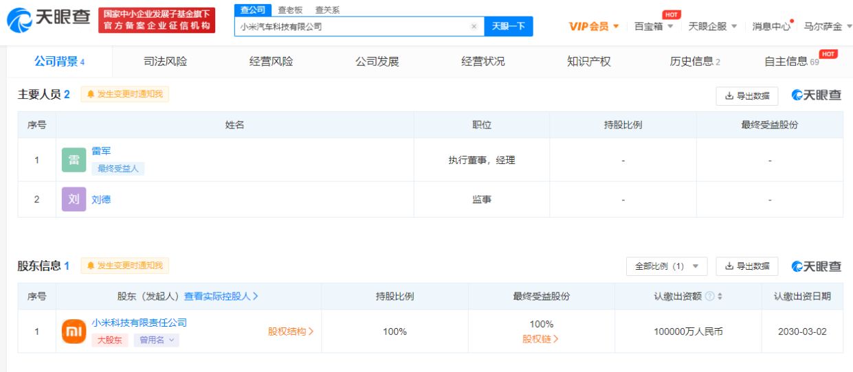 热点：小米注资10亿成立第二家汽车公司，雷军任执行董事休闲区蓝鸢梦想 - Www.slyday.coM