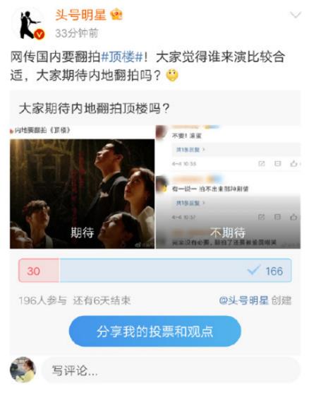 中国内地要翻拍韩剧顶楼是真的吗？似乎大部分网民都不看好