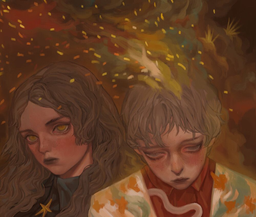 插画,浓重的古典画风,色彩上有一种压抑的美感!