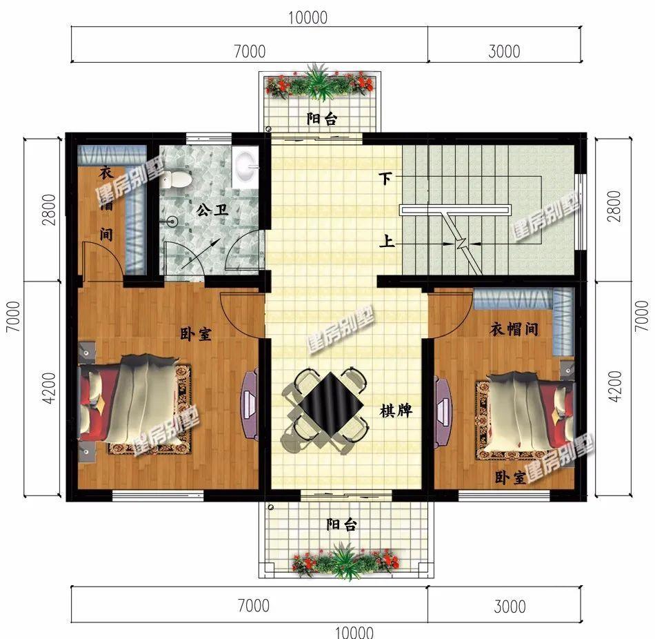 3栋进深7米左右的农村别墅,第一栋客厅挑空,第二栋外形对称