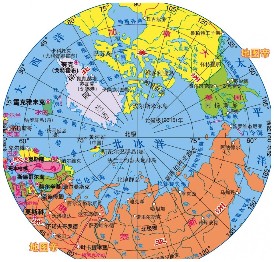 北极极地地区地图图片