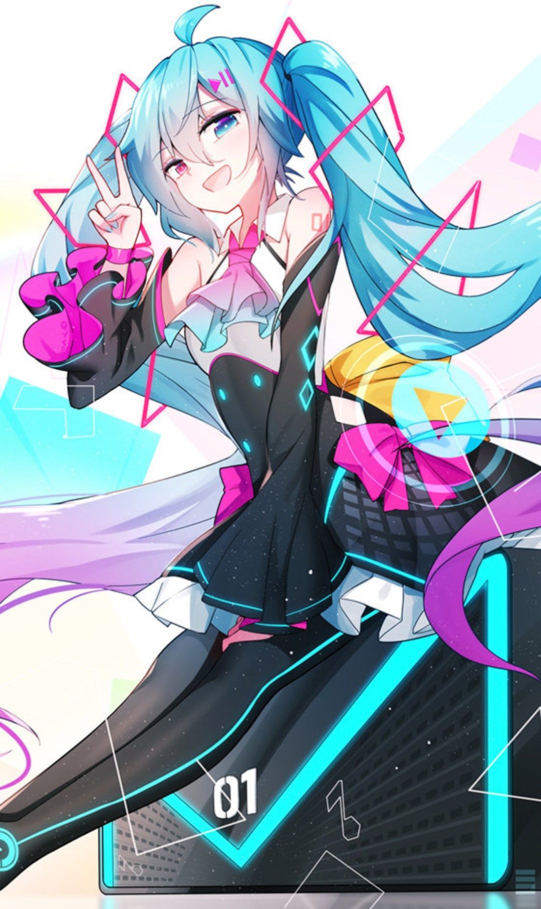 初音未来同人插画,色彩缤纷画面明亮,公主殿下真是活力满满啊