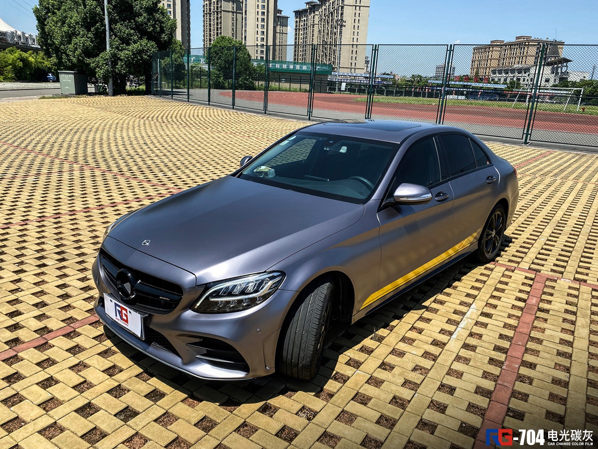 奔驰c180车身改色电光碳灰 rg瑞集改色膜浙江永康